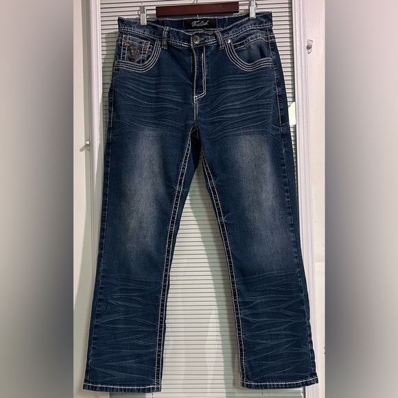 True Luck Mens Size‎ 34 x 30 Bootcut Heavy Stiching Jeans - Picture 3 of 16